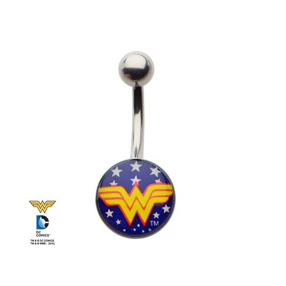 Body Vibe Jewelry - Wonder Woman Belly Ring 14G 1/2” CZ Dangle |Gold Plated Navel Jewelry| DC Comics